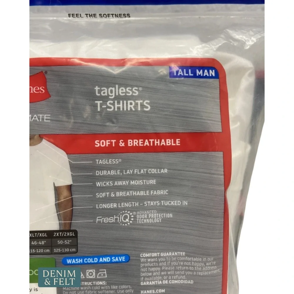 NEW Hanes Ultimate Tall Man White Crew Neck T-Shirts 4 Pack Soft Cotton Tagless